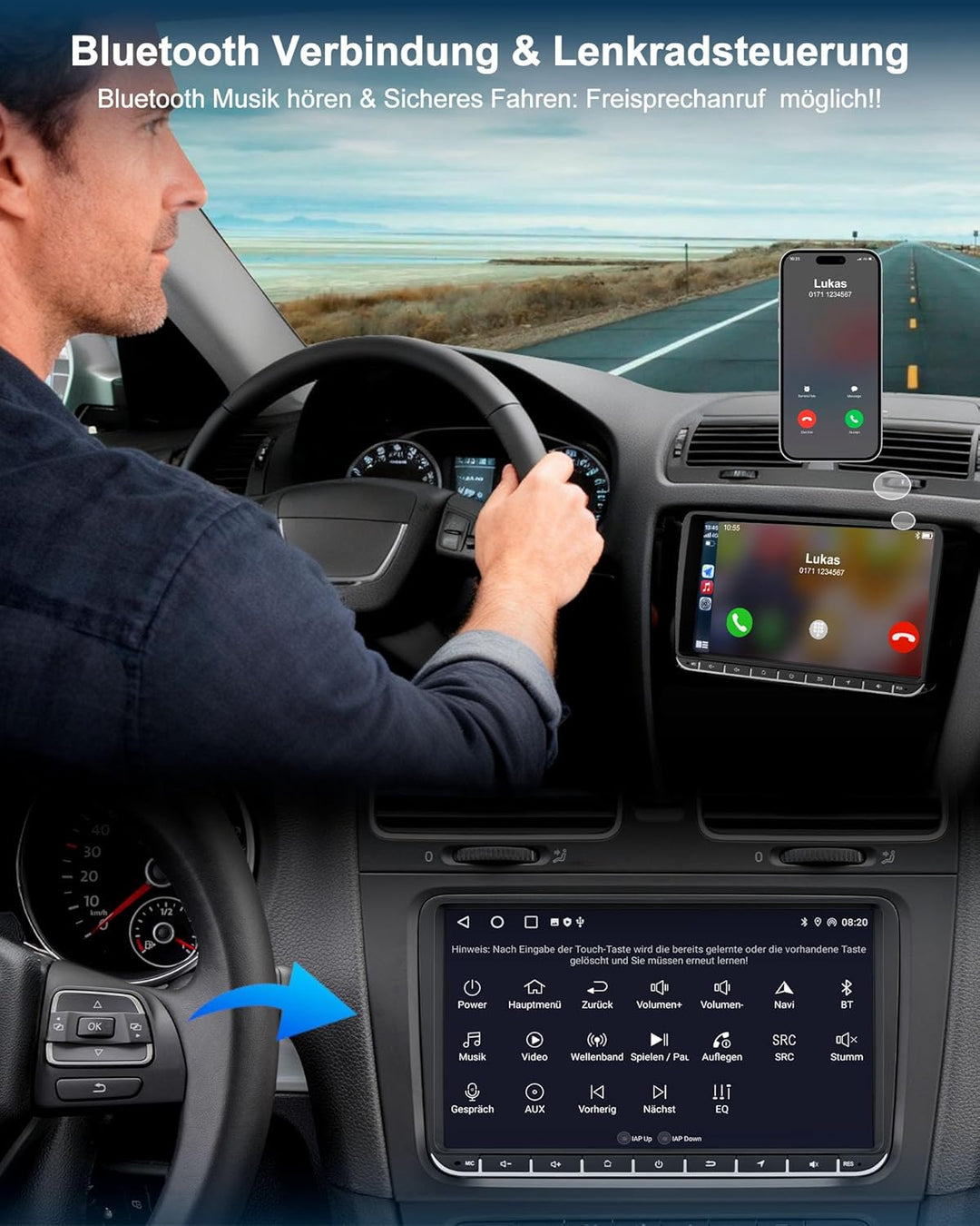 VW Autoradio mit Bildschirm für Golf 5 6 Polo T5 Passat Touran Seat Skoda, 2Din Bluetooth Auto Radio