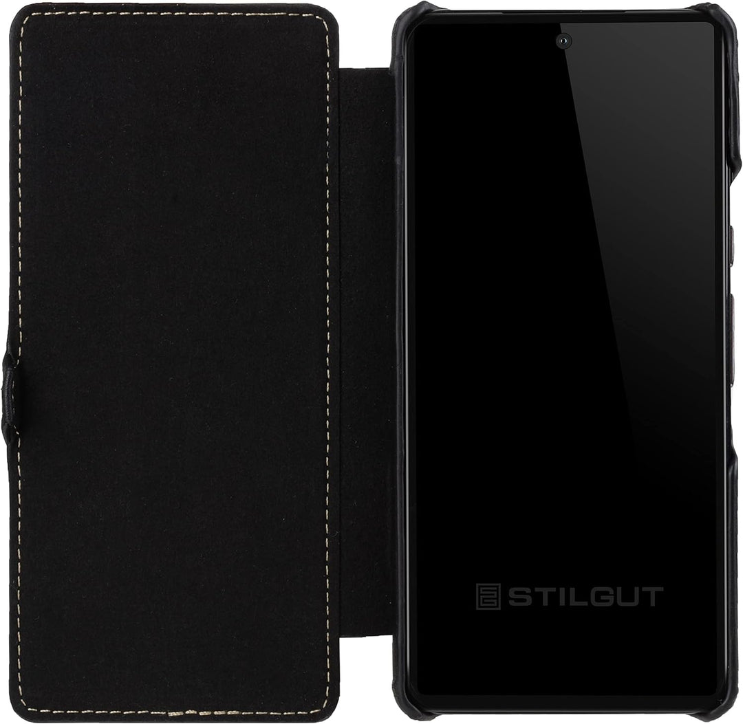 STILGUT Book Case kompatibel mit Google Pixel 6 Hülle aus Leder mit Clip-Verschluss, Lederhülle, Kla