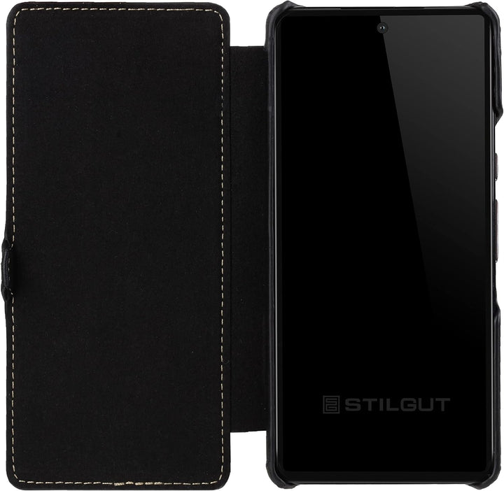 STILGUT Book Case kompatibel mit Google Pixel 6 Hülle aus Leder mit Clip-Verschluss, Lederhülle, Kla