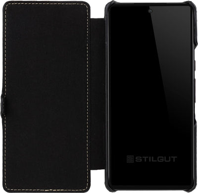 STILGUT Book Case kompatibel mit Google Pixel 6 Hülle aus Leder mit Clip-Verschluss, Lederhülle, Kla