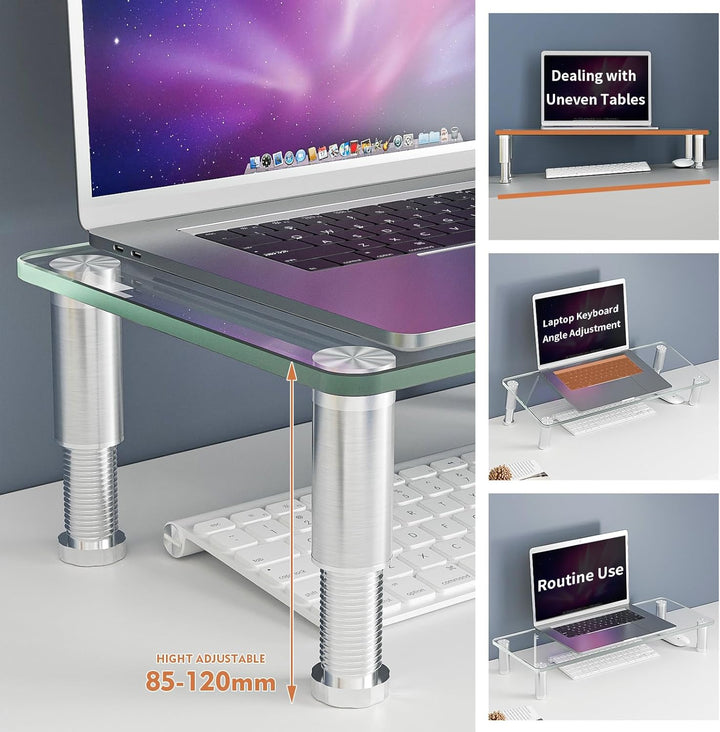 Hemudu Monitorständer aus Glas ergonomischer Laptopständer, mit Höhenverstallung Multi Media Desktop
