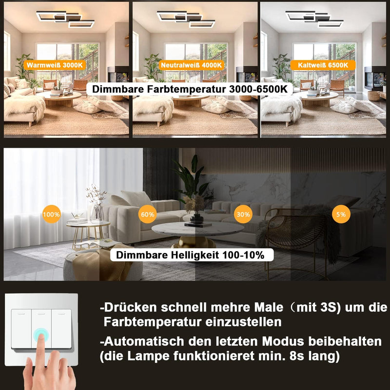 ZMH LED Deckenleuchte Wohnzimmer Deckenlampe - 48W Dimmbar Schlafzimmerlampe Schwarz Flach Design mi