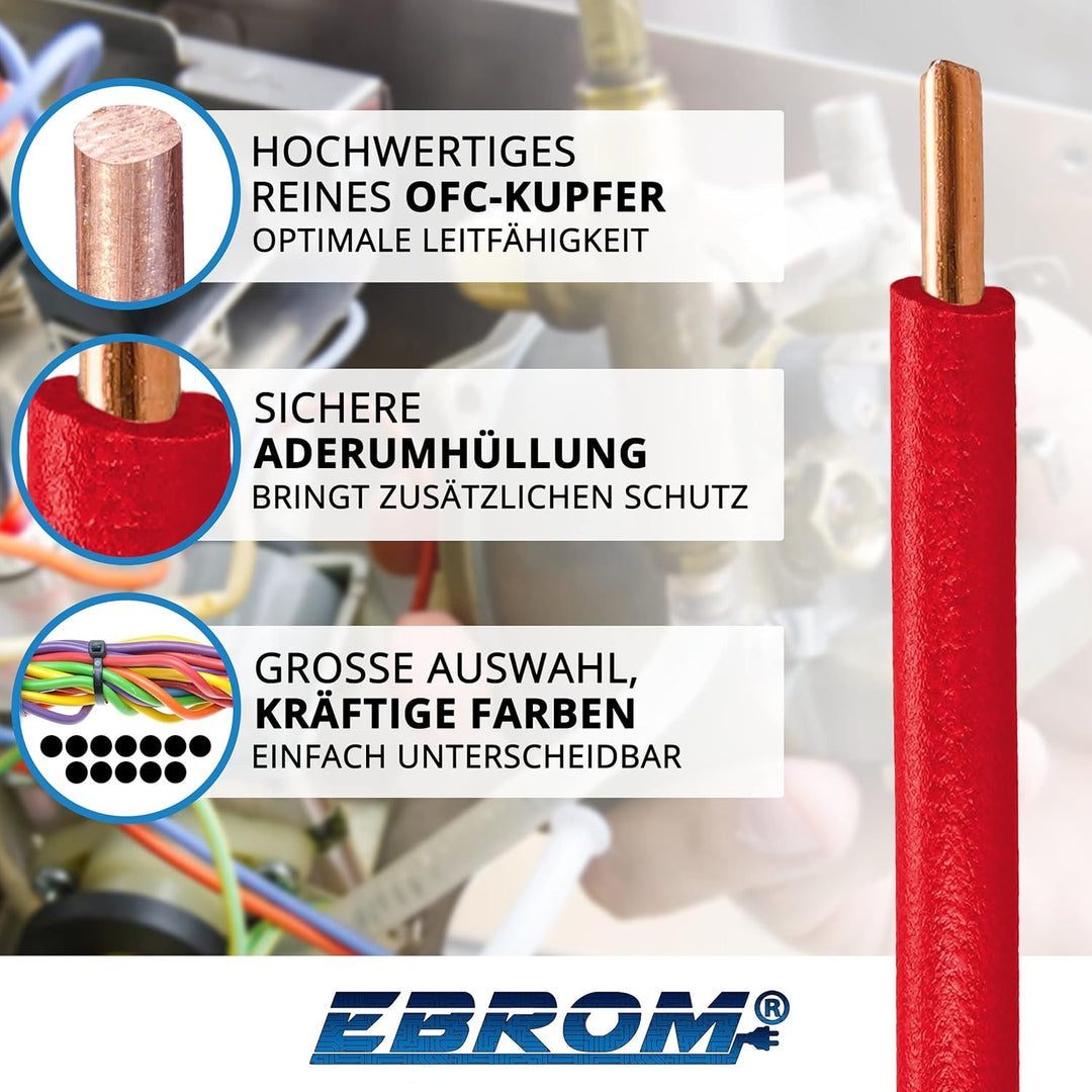 EBROM Aderleitung Einzelader starr H07V-U 1,5 mm² - Farbe: rot, 30 m | von 10 bis 100 m bestellbar 1