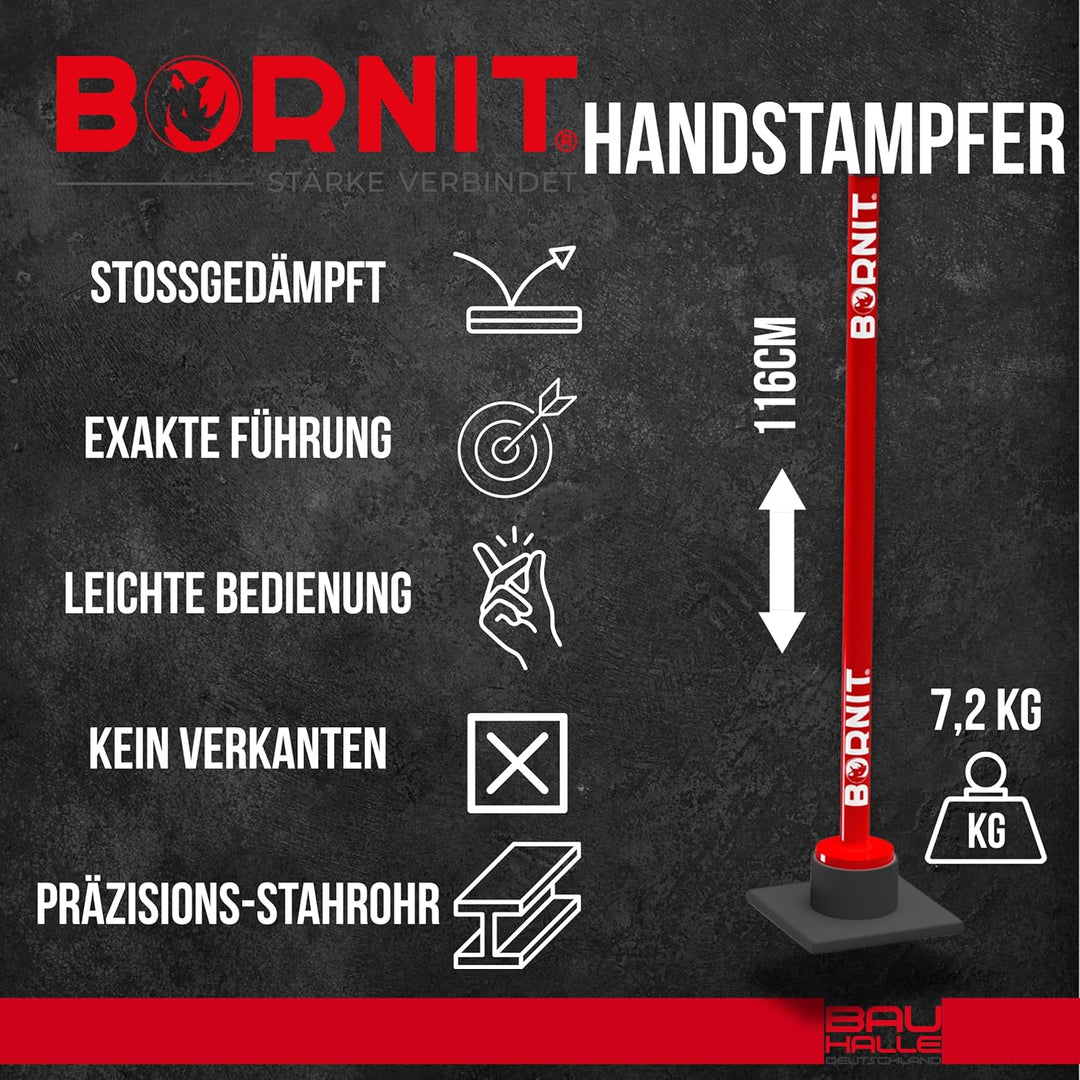 BORNIT Handstampfer zum Verdichten Gelenkschonend [reissfeste Schweissnähte] 18x18cm 7,2kg Erdstampf