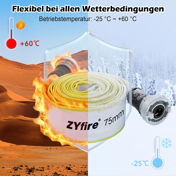 ZYfire Feuerwehrschlauch 75mm x 5m | 3 Zoll Feuerschlauch mit B-Storz Kupplung | flexibler Wassersch