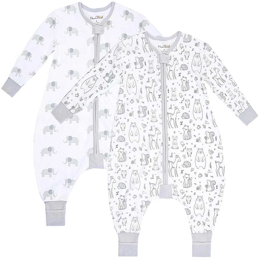 Mama Cheetah Toddler Schlafsack mit Füssen, Long Sleeve 0,5 TOG 2er-Pack Bio-Baumwolle Baby Schlafsa