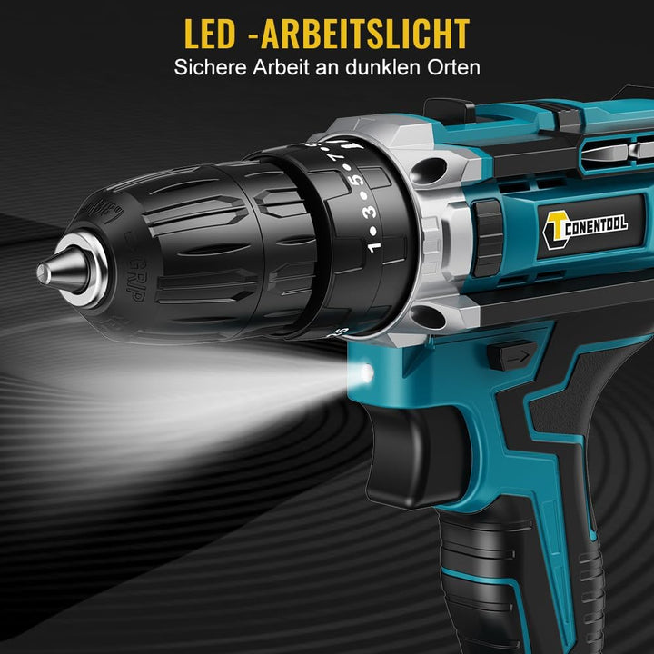 CONENTOOL 21V Akkuschrauber Set, Akku bohrschrauber mit 2x 2000mAh Akkus, 45 N.m Max schlagbohrschra