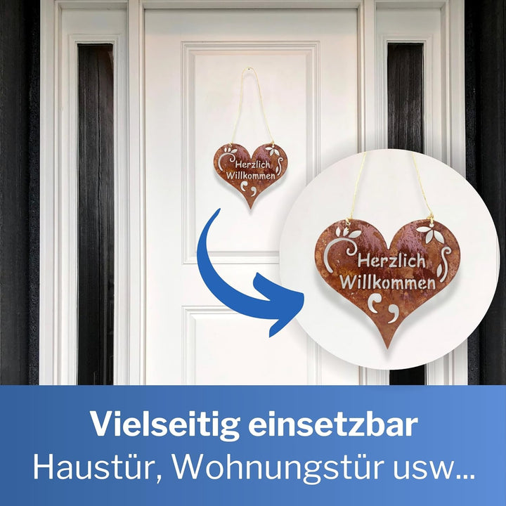 Radami Edelrost Herz - Willkommen - Schild Gartenstecker Metall Gartenfigur, Metall Figur Gartendeko