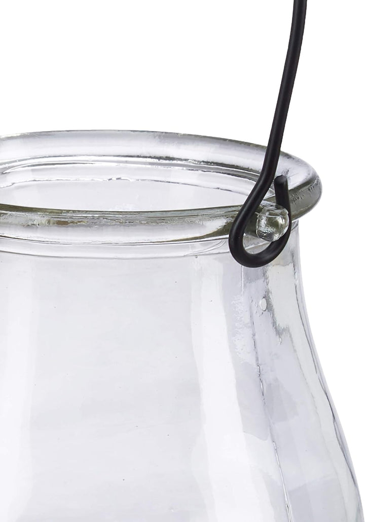 48 x Windlicht aus Glas, runde Glasvase mit Henkel, Tischdeko für Drinnen u. Draussen, Hängewindlich