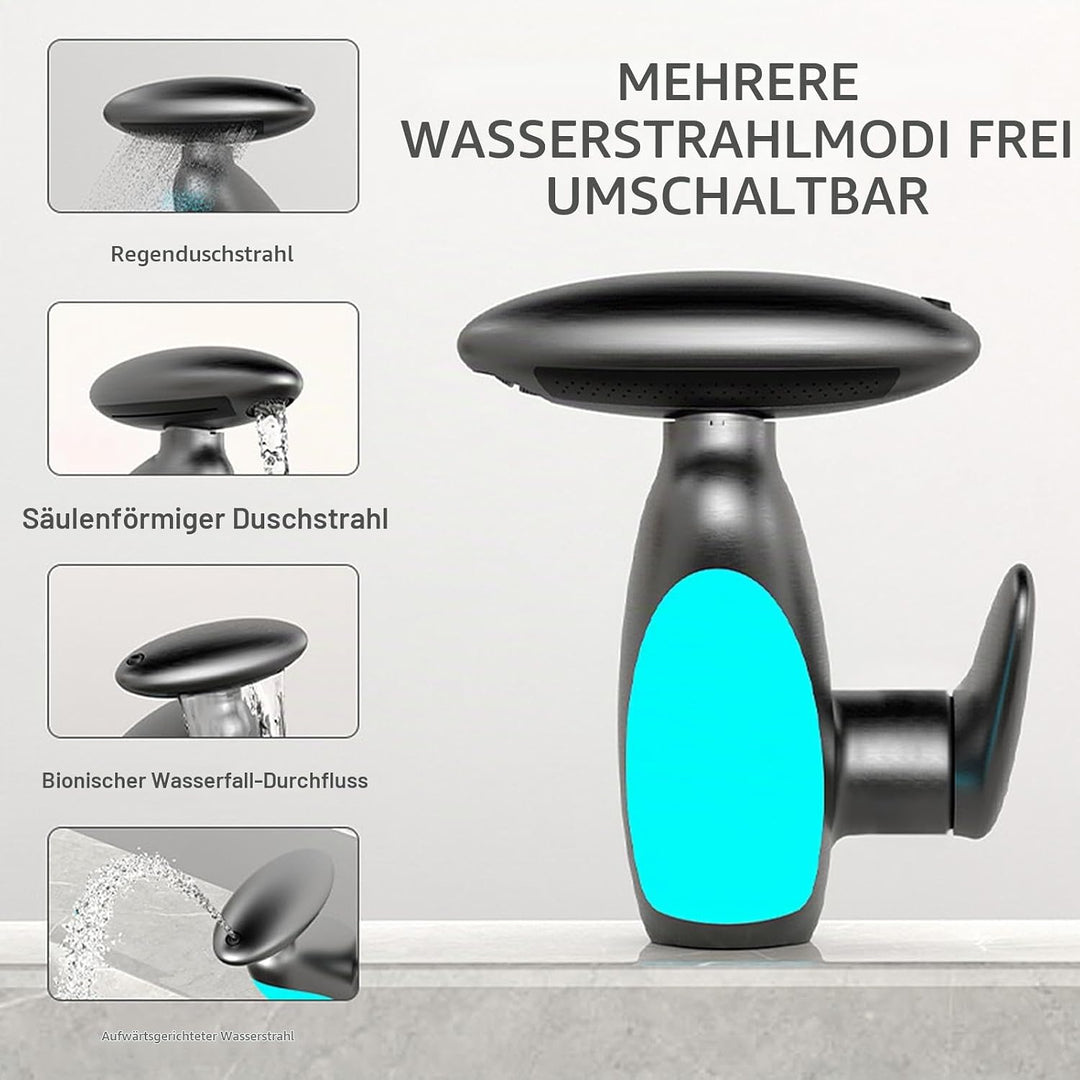 Wasserhahn Bad Ausziehbar mit Mehrfarbige Beleuchtung, 4 Modus, 360° Drehbar Ausziehbar, Keramikkart