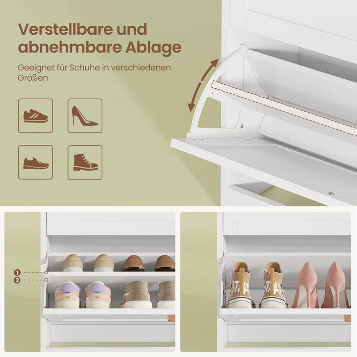 Schuhschrank mit 2 Klappen, Schublade, Schuhkipper Schmal, Trennwand Verstellbar, für 12-16 Paar Sch