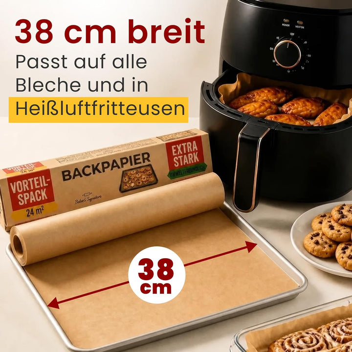 Ungewachstes Backpapier Rolle – 38cm x 64m Butterbrotpapier mit Schneidemesser, Pergamentpapier Roll