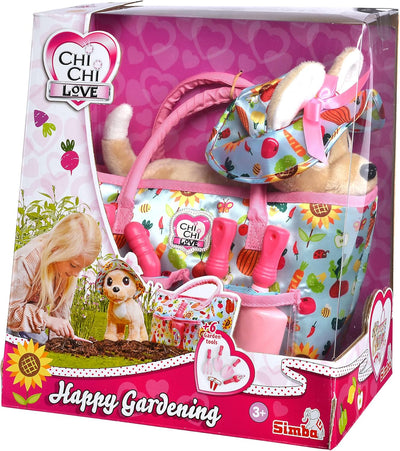 ChiChi Love Happy Gardening, Chihuahua Plüschhund mit Gartenhut, süsser Gartentasche und 6 Teile Gar