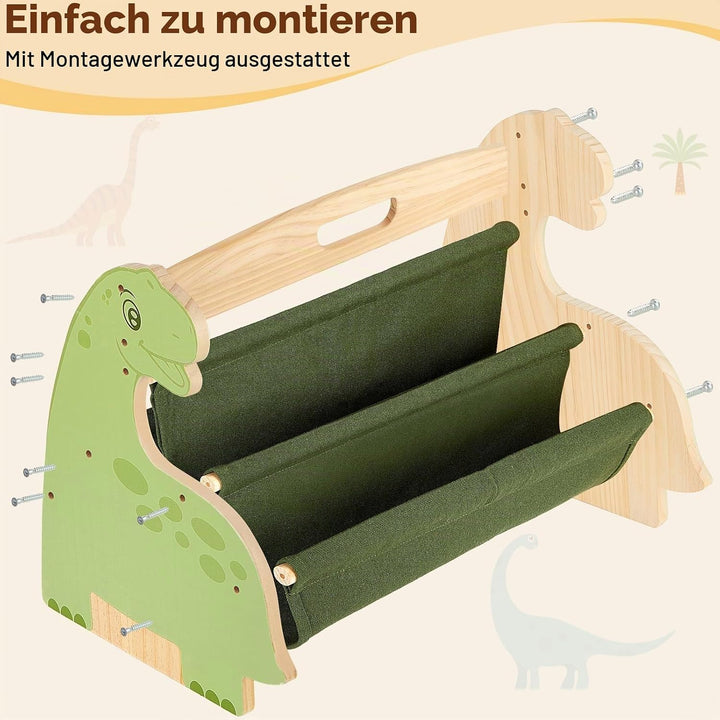MHJY Bücherregal Kinder, doppelseitiges Holzregal mit robusten Canvas-Taschen, Montessori Stil, trag