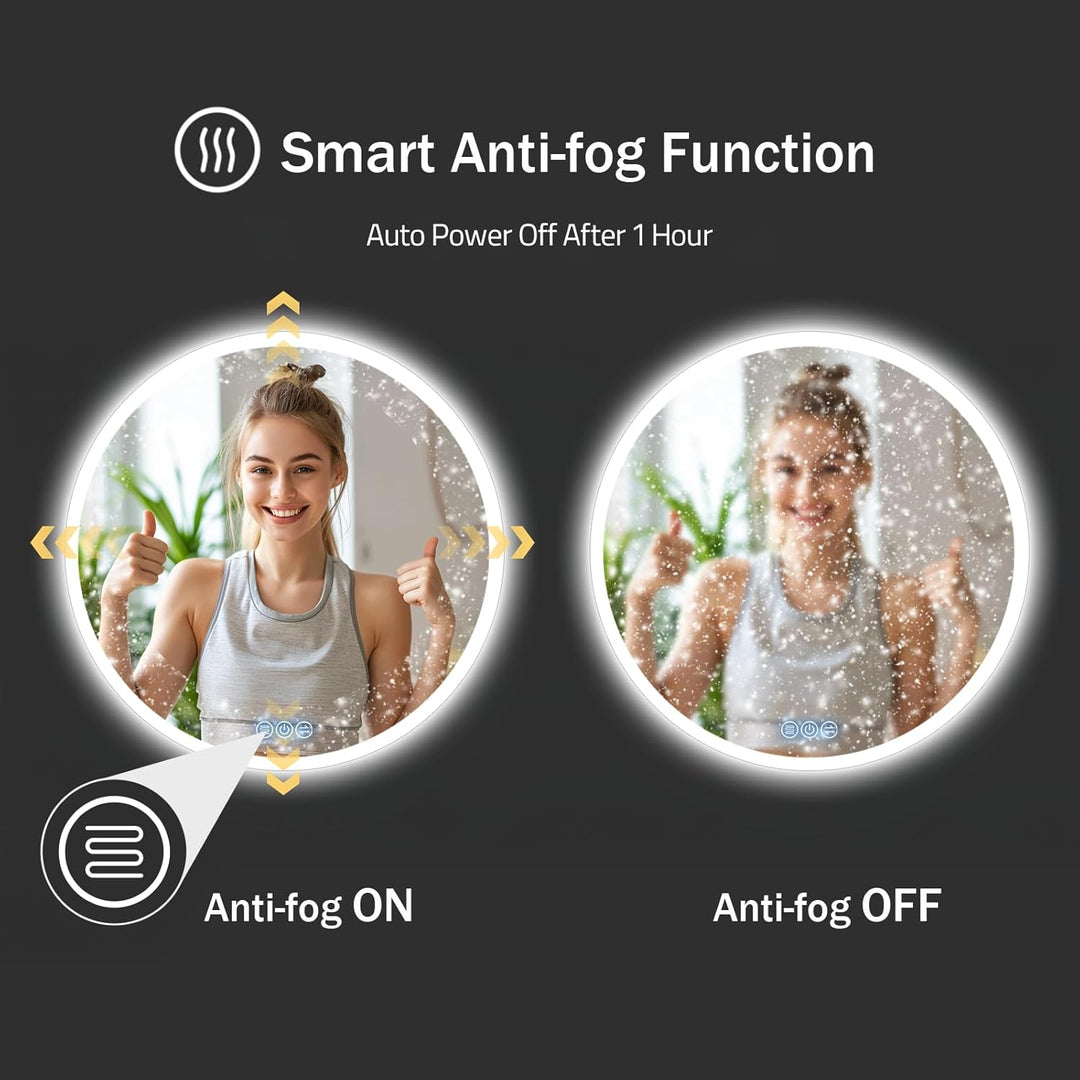 Badspiegel mit Beleuchtung Rund 80cm, LED-Badezimmerspiegel mit Touch-Schalter, Antibeschlag, 3 stuf