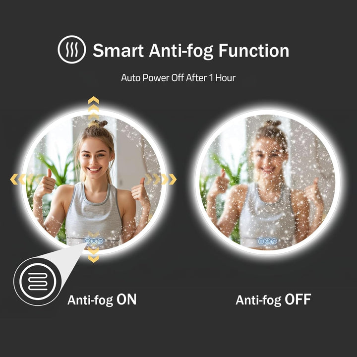 Badspiegel mit Beleuchtung Rund 80cm, LED-Badezimmerspiegel mit Touch-Schalter, Antibeschlag, 3 stuf