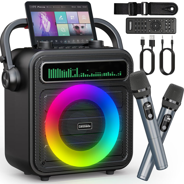 Karaoke Maschine für Erwachsene – Tragbare Anlage mit 2 Mikrofonen, Bluetooth/TF/USB/AUX/TWS, Lautsp