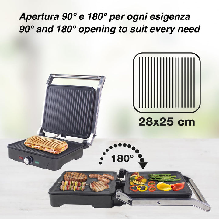BEPER P101TOS503 GRAND GRILL 3-in-1 Multifunktions-Elektrogrill – Steakpfanne, Panini-Grillplatte un