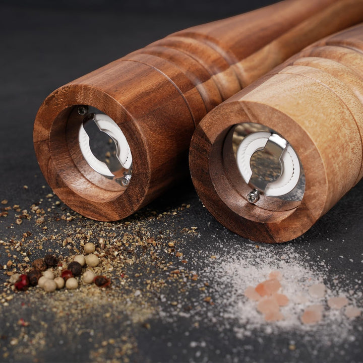 Salz- und Pfeffermühle Set, Gewürzmühlen 2er-Set, Salz und Pfeffer Mühle aus Akazienholz mit Keramik