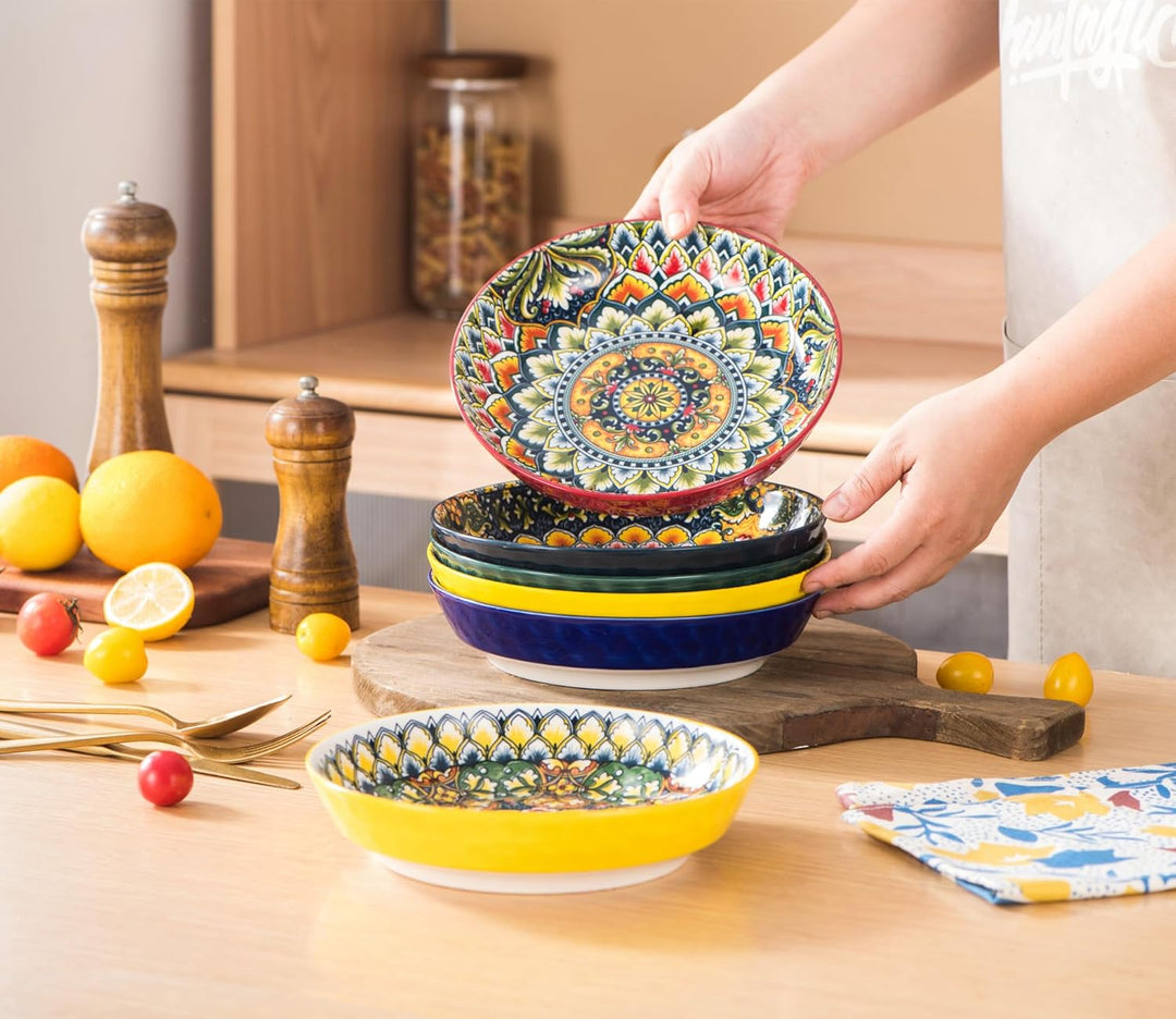 Henten Home Suppenteller Steingut, Suppenschalen 6er Set, Pastateller/Spaghetti Tiefteller/Nudelscha