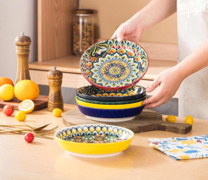 Henten Home Suppenteller Steingut, Suppenschalen 6er Set, Pastateller/Spaghetti Tiefteller/Nudelscha