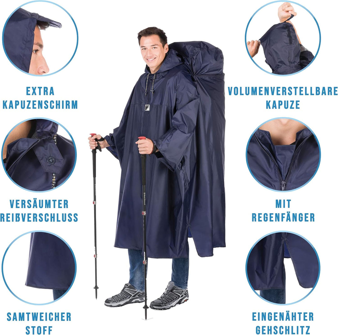 HOCK Regenponcho Wandern 'Kraxen AS' mit Rucksack Regenschutz – Herren & Damen Regencape Atmungsakti