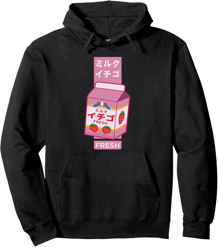 Kawaii Erdbeermilchshake-Karton im japanischen Otaku-Stil Pullover Hoodie