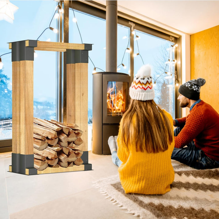 LZQ Holzstapelhilfe 4 Stück Stapelhilfe für Brennholz, Stabile Holzstapelhalter für Kaminholz, aus F