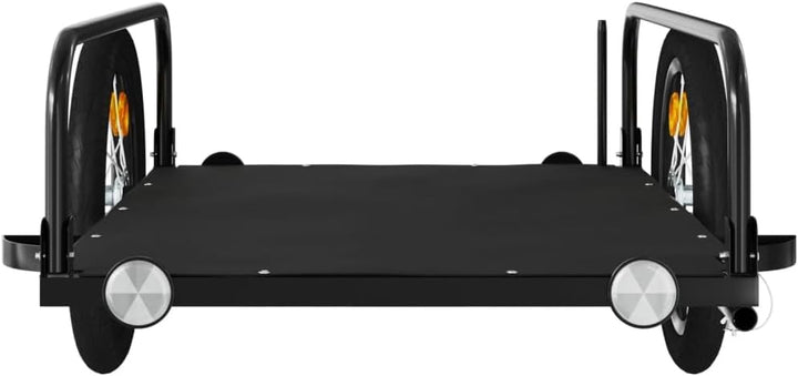 Mangloder Fahrradanhänger Schwarz 135x70x Eisen mit, Deichsel, Sicherheitsflagge, faltbar, ideal für