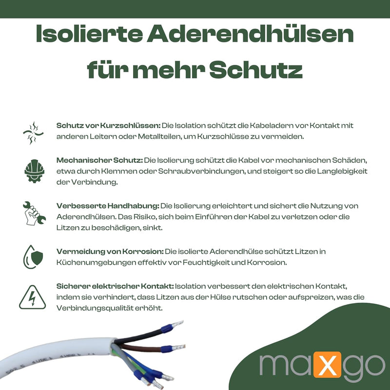 netbote24® Herdanschlusskabel 2m H05VV-F 5x2,5 Kabel Herd Anschlusskabel Anschluss-Set für Backöfen