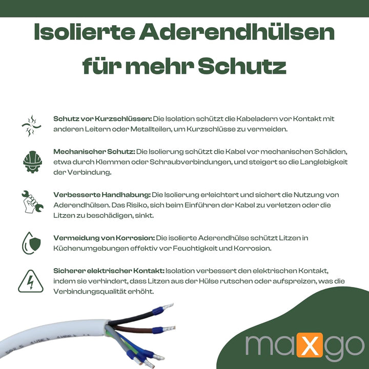 maxgo Herdanschlusskabel 8,5m H05VV-F 5x2,5 Kabel Herd Anschlusskabel Anschluss-Set für Backöfen & H