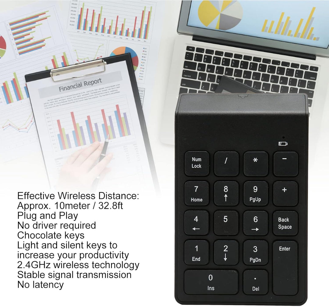 Bewinner Kabelloser 2,4 G Ziffernblock für Laptop, 18 Tasten, Externer Ziffernblock, Treiberfrei, Sc