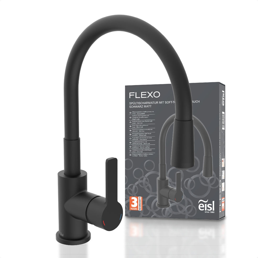 EISL Flexo Schwarz Flexible Spültischarmatur, biegsamer Wasserhahn für die Küche schwarz, hoher Ausl