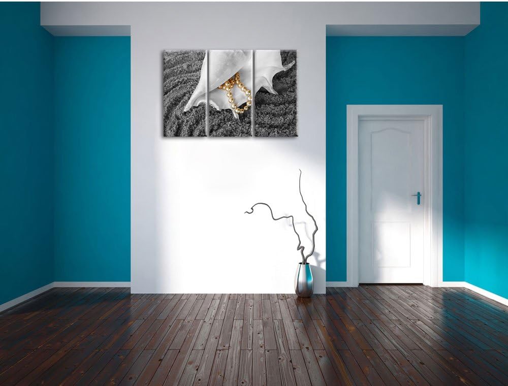 Pixxprint Muschel Perlenkette als Leinwandbild/Grösse: 3 Teilig (120x80 cm) cm/Wandbild/Kunstdruck/f