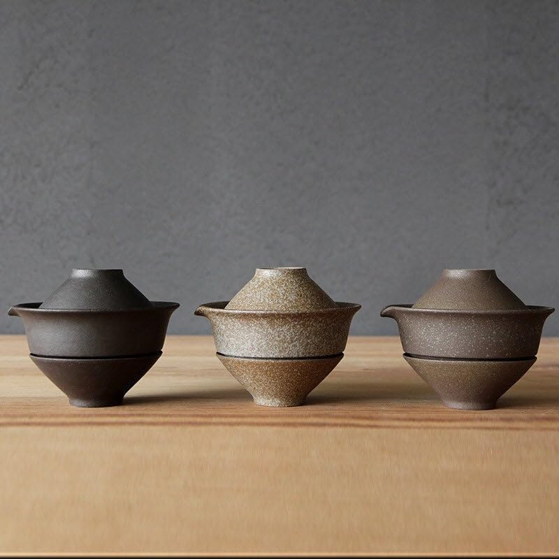 Gohobi Handgefertigtes Gaiwan-Reise-Teeservice aus Keramik – tragbares Gongfu-Teekanne &amp; Tassen-Set