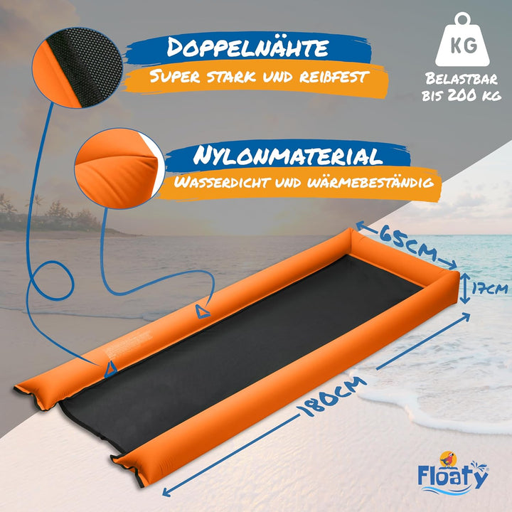 Floaty® Net Bed, Wasserhängematte & Transport Bauchtasche, aufblasbare Pool Luftmatratze mit Liegene