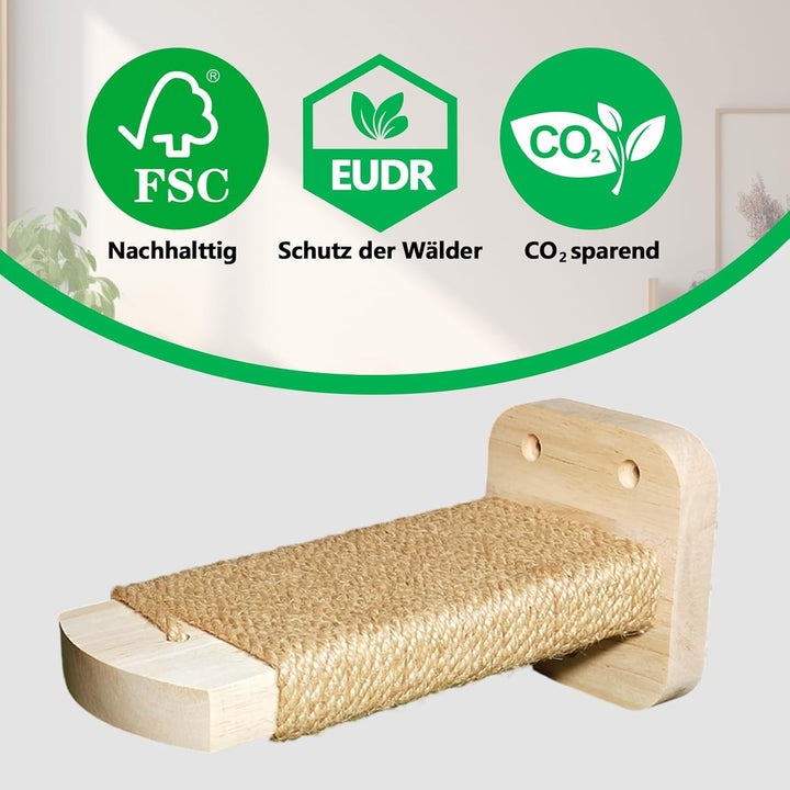 Katzentreppe Wand(4pcs), Kletterwand Katzen, mit Einlage-Handwerkskunst, aus 2cm Massives Gummiholz,