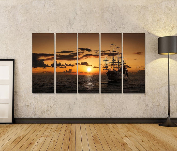 islandburner Bild auf Leinwand Piratenschiff Offenes Meer Sonnenuntergang Bilder Wandbilder Poster L