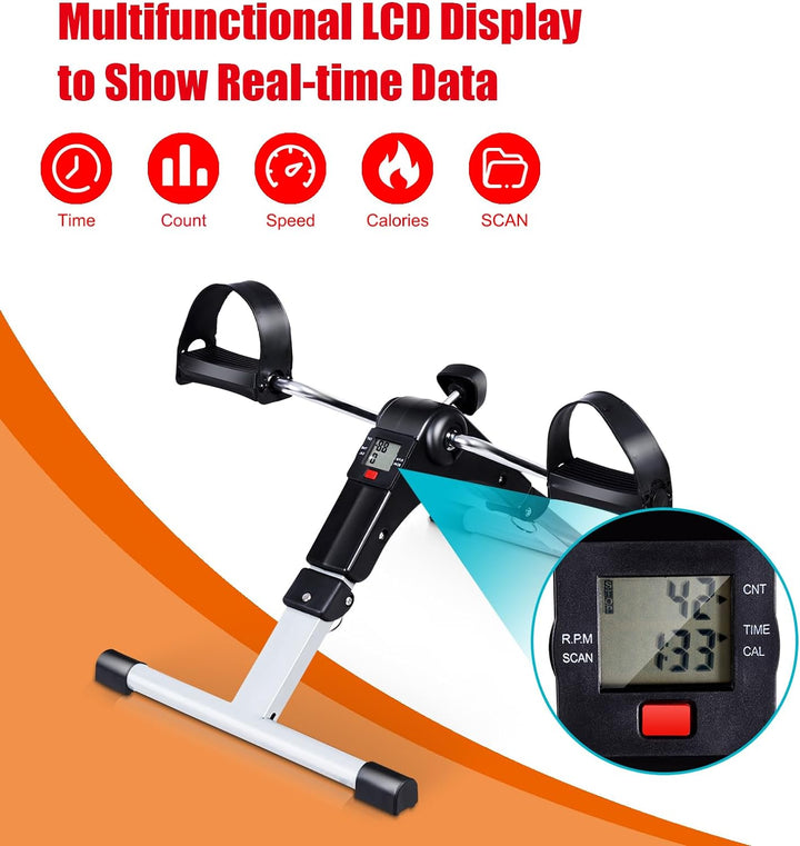 KOMFOTTEU klappbarer Pedaltrainer mit LED Bildschirm, Bein- und Armtrainer aus Eisen, Pedal Übungsge