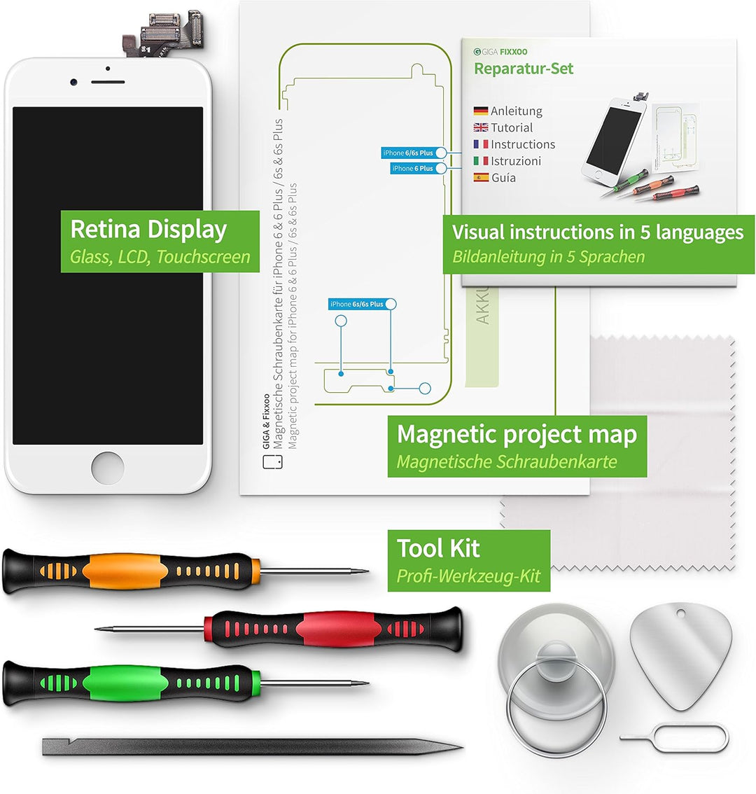 GIGA Fixxoo® iPhone 6s Plus Display Original [inkl. Werkzeug-Kit] - Retina LCD Glas mit Touchscreen