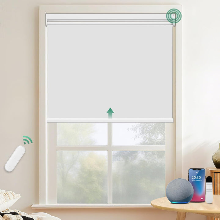 Allesin Elektrische Rollos mit Fernbedienung, Weiss Verdunklungsrollo 70x120cm (BxH) Klemmträger Ohn