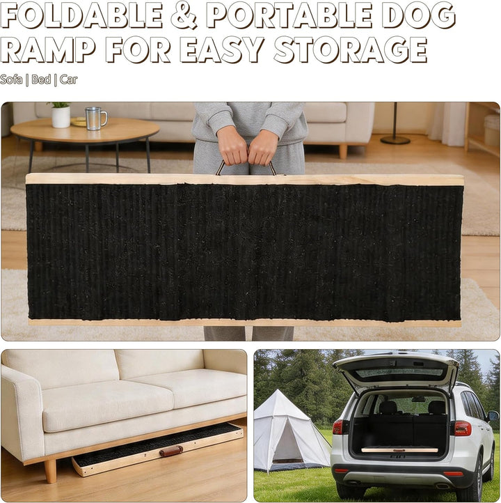 Hunderampe aus Holz, Hundetreppe 4 Stufen Verstellbar 23cm bis 46cm, verstellbare Rampe Hund für Sof