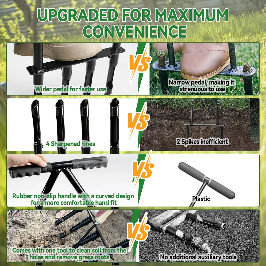 CDIYTOOL Rasenbelüfter, Gartenarbeit Rasen Aerato für Rasenpflege und verdichteten Boden, 4 Zinken H