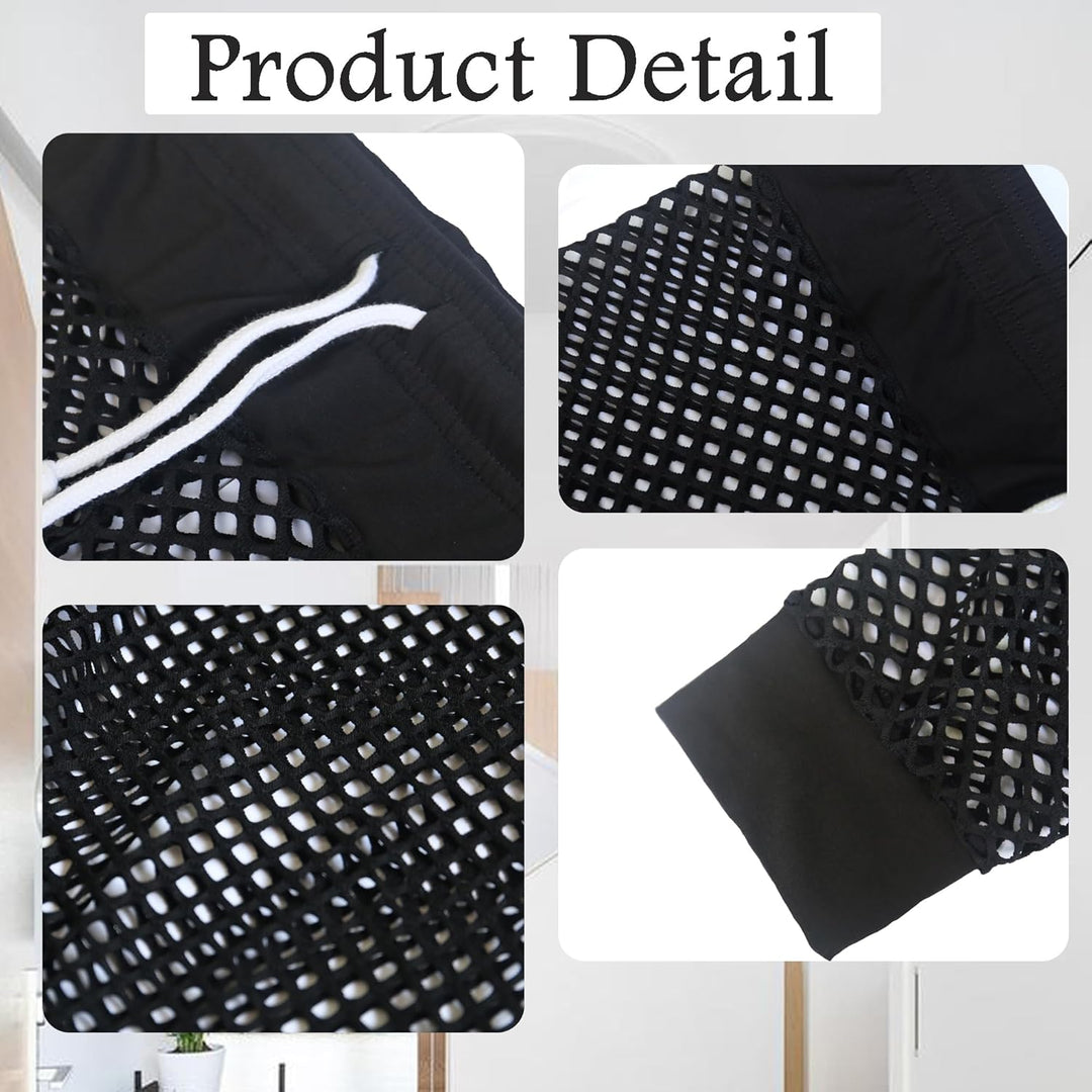 QiaTi Herren Fischnetzhose Mesh durchsichtige Muskelleggings Dehnbare Lange Hose mit Kordelzug M Sch