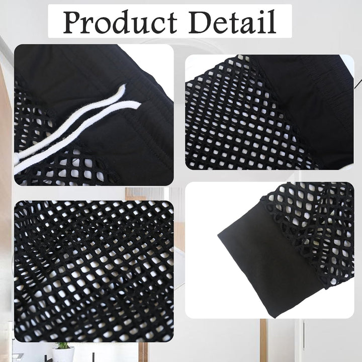 QiaTi Herren Fischnetzhose Mesh durchsichtige Muskelleggings Dehnbare Lange Hose mit Kordelzug M Sch