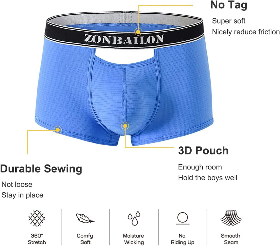 BIATWOWR Herren Boxershorts mit atmungsaktivem Stoff Micro-Mesh erhöhtem Front und Rückenöffnung ohn