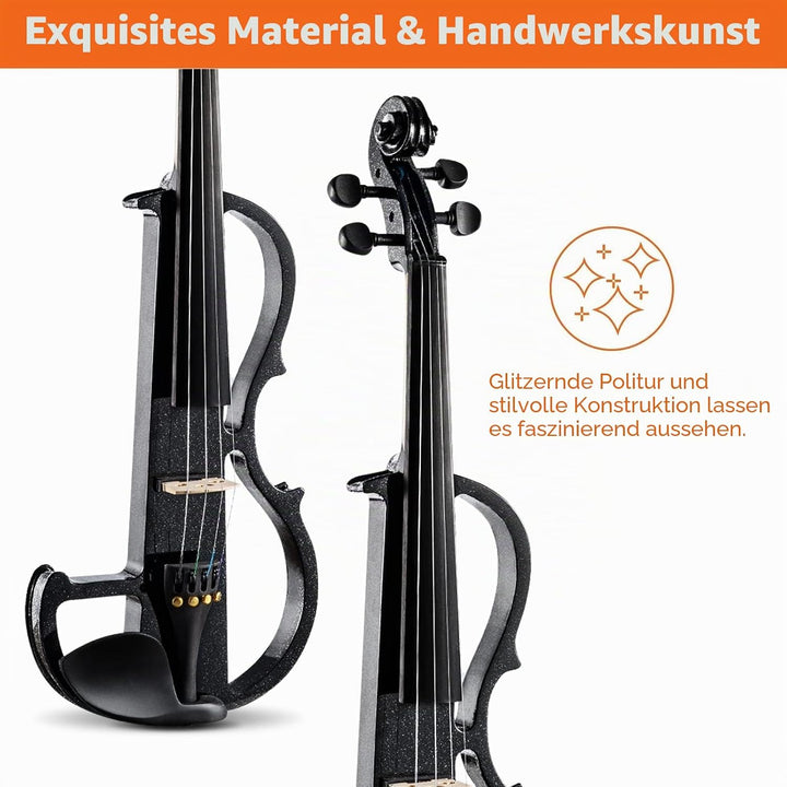 Vangoa Elektrische Violine Geige aus massivem Holz, 4/4, mit Ebenholzbeschlägen, Tragetasche, Audiok