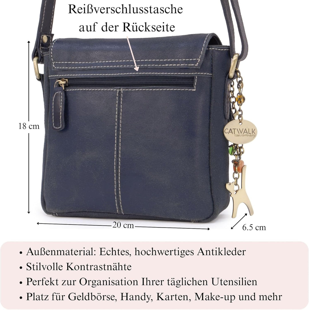 Catwalk Collection Handbags - Vintage Grobem Leder - Klien Umhängetasche Messenger/Schultertasche -