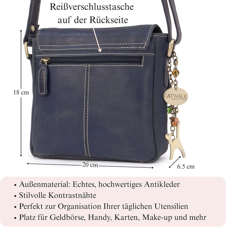 Catwalk Collection Handbags - Vintage Grobem Leder - Klien Umhängetasche Messenger/Schultertasche -