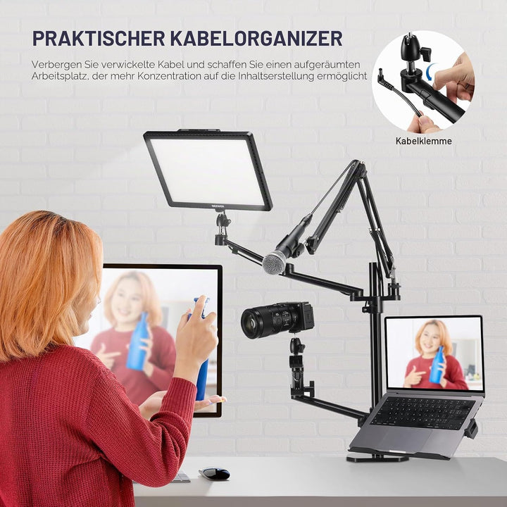 NEEWER Überkopf Kamerastativ Tischhalterung Rig mit 4 Boom Arm für Fotografie Video Licht Ring Licht